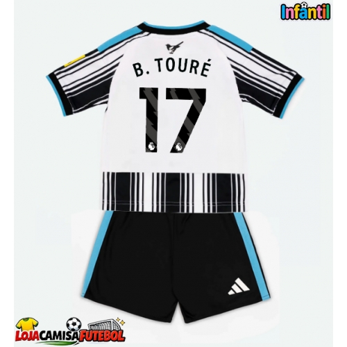 Camisa de Futebol Newcastle United Bazoumana Toure #17 Equipamento Principal Infantil 2026-27 Manga Curta (+ Calças curtas)